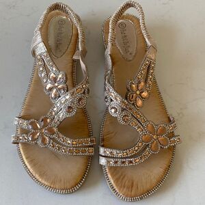 NEW! Gorgeous Duo Mei Zy Yuan Rhinestone Gold Sandals Size 41